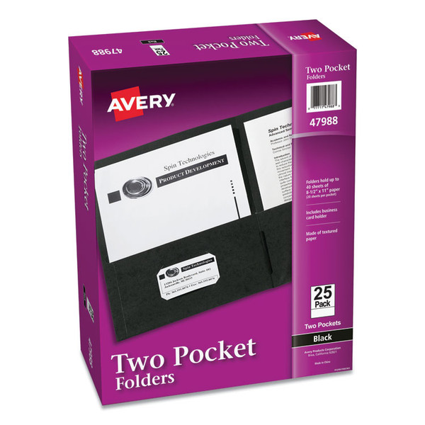 Two-Pocket Folder, 40-Sheet Capacity, 11 x 8.5, Black, 25/Box [SKU: AVE47988]