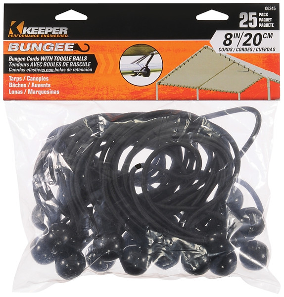 KEEPER 06345 Bungee Cord, 8 in L, Rubber, Black, Toggle Ball End [SKU: ORG0167171]