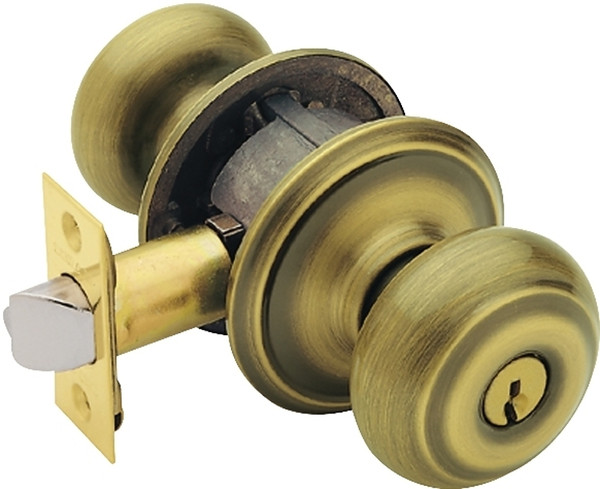 Schlage Georgian Series F51A VGEO609K4 Keyed Entry Knob, Solid Brass/Zinc, Antique Brass [SKU: ORG6799233]