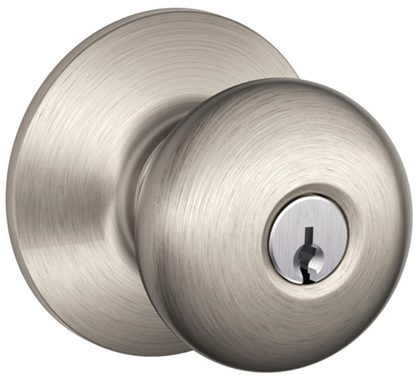 Schlage Plymouth Series F51A VPLY619 Keyed Entry Knob, Brass/Zinc, Satin Nickel [SKU: ORG6382436]