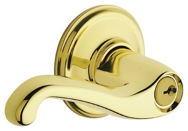 Schlage Flair Series F51A FLA 605 Entry Lever Lockset, Solid Brass, Brass [SKU: ORG0880146]