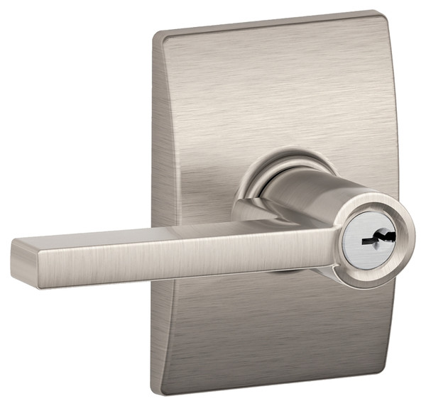 Schlage Latitude Series F51A VLAT619CEN Entry Lever Lockset with Century Trim, Solid Brass, Satin Nickel [SKU: ORG7432453]