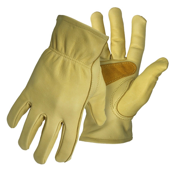 BOSS 6039M Driver Gloves with Palm Patch, M, Keystone Thumb, Elastic Cuff, Cowhide Leather, Tan [SKU: ORG4627816]