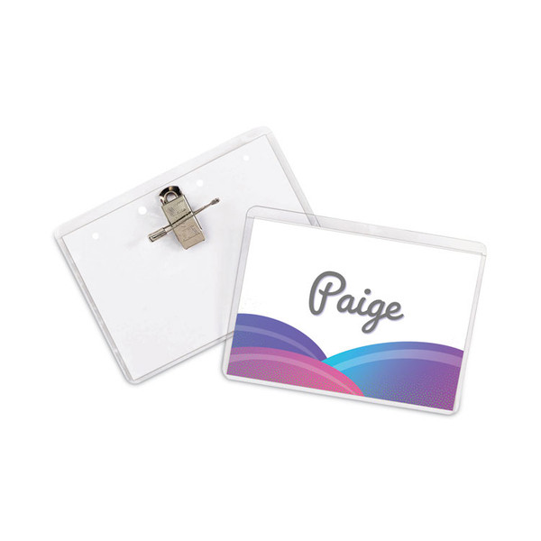 Name Badge Kits, Top Load, 3 1/2 x 2 1/4, Clear, Combo Clip/Pin, 50/Box [SKU: CLI95723]