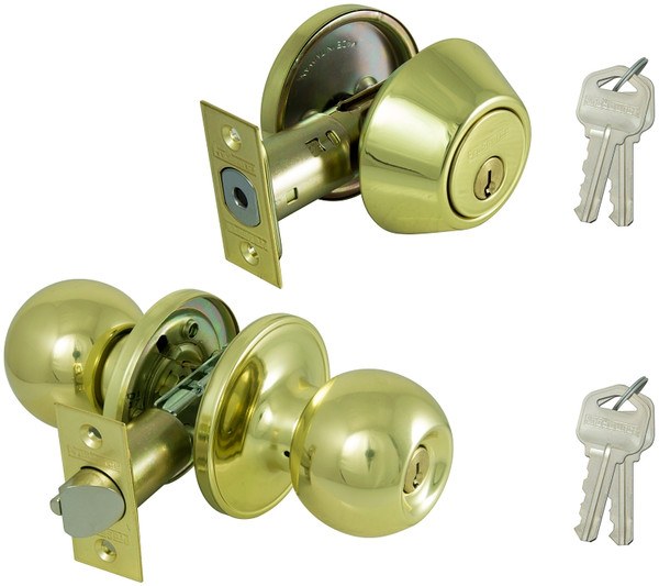Prosource Deadbolt and Entry Lockset, 3 Grade, Saturn Handle, Keyed Alike Key, Brass, Polished Brass [SKU: ORG6997076]