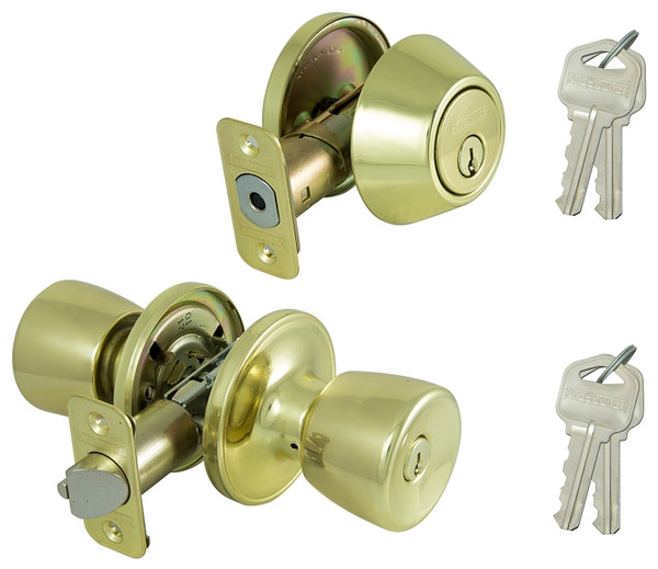 ProSource Deadbolt and Entry Lockset, 3 Grade, Tulip Handle, Keyed Alike Key, Brass, Polished Brass [SKU: ORG5294723]