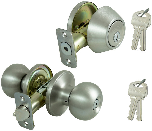 ProSource Deadbolt and Entry Lockset, 3 Grade, Ball Handle, Keyed Alike Key, Stainless Steel, Stainless Steel [SKU: ORG5335344]