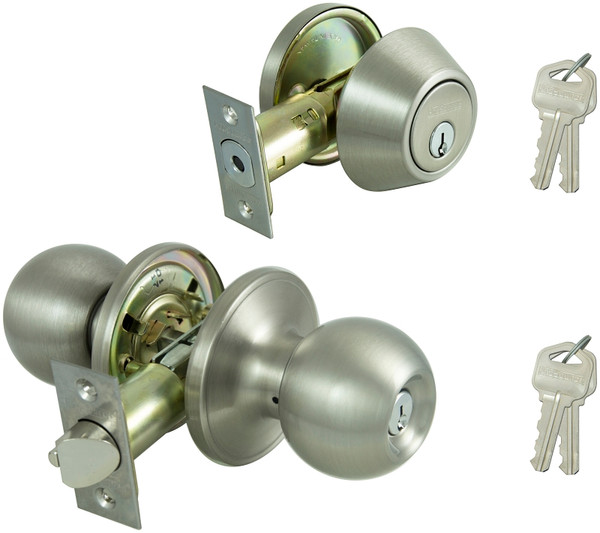ProSource Deadbolt and Entry Lockset, 3 Grade, Saturn Handle, Keyed Alike Key, Stainless Steel, Satin Nickel [SKU: ORG5883434]