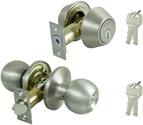 Prosource Deadbolt and Entry Lockset, 3 Grade, Saturn Handle, Keyed Alike Key, Stainless Steel, Stainless Steel [SKU: ORG6997142]