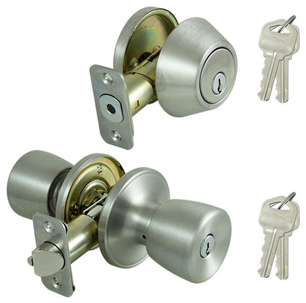 ProSource Deadbolt and Entry Lockset, 3 Grade, Tulip Handle, Keyed Alike Key, Stainless Steel, KW1 K2 Keyway [SKU: ORG5308457]