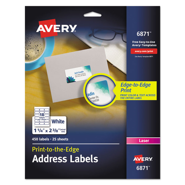 Vibrant Laser Color-Print Labels w/ Sure Feed, 1.25 x 2.38, White, 450/Pack [SKU: AVE6871]