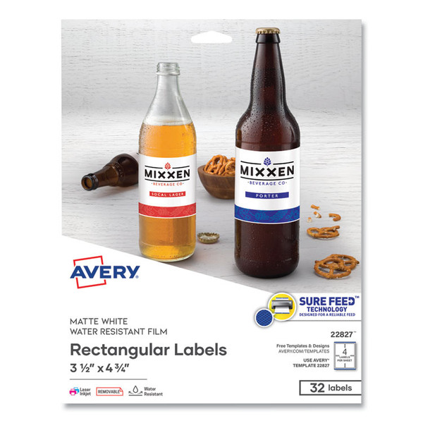 Removable Print-to-the-Edge White Labels w/ Sure Feed, 3.5 x 4.75, 32/Pack [SKU: AVE22827]