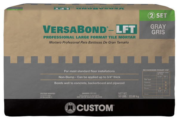 CUSTOM VersaBond Series VBLFTMG50 Tile Mortar, Gray, Solid, 50 lb Bag [SKU: ORG7388606]
