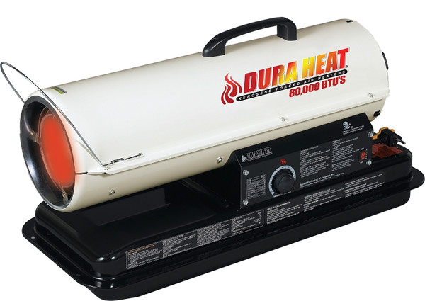 Dura Heat DFA80T/75T Kero Forced Air Heater with Thermostat, 5 gal Fuel Tank, Kerosene, 80000 Btu, White [SKU: ORG9939364]