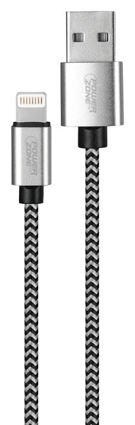 PowerZone KL-029X-1M-LIGHT Lightning Charging Cable, Braided Cable + Aluminum Alloy, Black + White Braided Cable [SKU: ORG8504565]