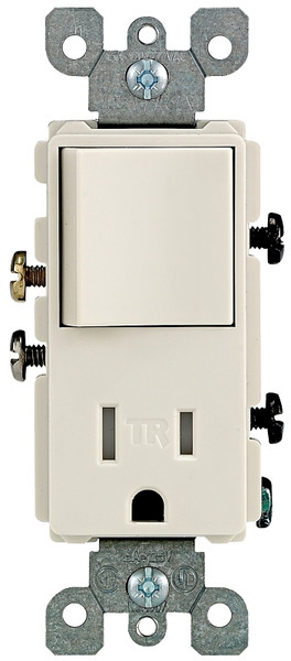 Leviton R67-T5625-0TS Combination Outlet Switch, 1 -Pole, 15 A, 125 V, NEMA: NEMA 5-15R, Almond [SKU: ORG7019052]
