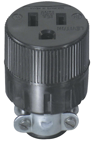 Leviton C20-00617-00E Electrical Connector, 2 -Pole, 15 A, 125 VAC, NEMA: NEMA 5-15R, Black [SKU: ORG4996369]