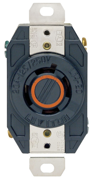 Leviton S01-02410-00D Locking Receptacle, 3 -Pole, 125/250 VAC, 20 A, NEMA: NEMA L14-20R, Black [SKU: ORG7019086]