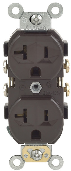 Decora S00-0CR20-00S Duplex Receptacle, 2 -Pole, 20 A, 125 VAC, Side Wiring, NEMA: 5-20R, Brown [SKU: ORG7019060]