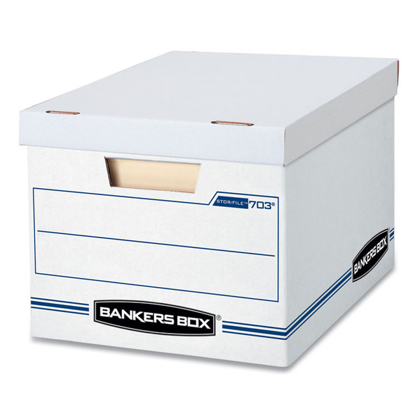 STOR/FILE Basic-Duty Storage Boxes, Letter/Legal Files, 12.5" x 16.25" x 10.5", White/Blue, 12/Carton [SKU: FEL00703]