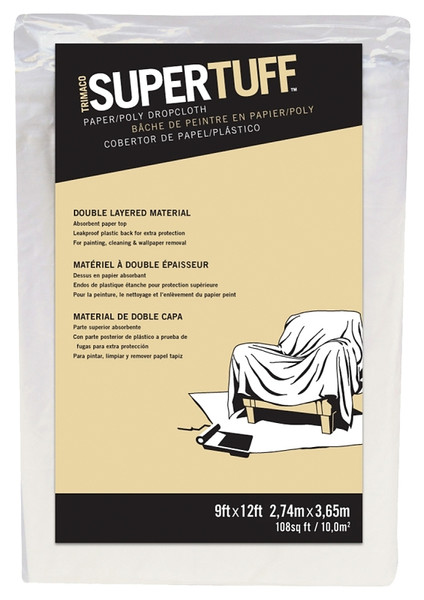 Trimaco SUPERTUFF 02301 Drop Cloth, 12 ft L, 9 ft W, Paper, White [SKU: ORG9812413]