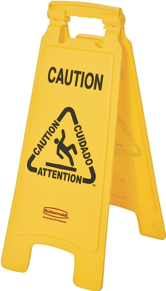 Rubbermaid FG611200 YEL Floor Sign, 11 in W, 25 in H, Yellow Background, Caution, English, French, Spanish [SKU: ORG6755177]