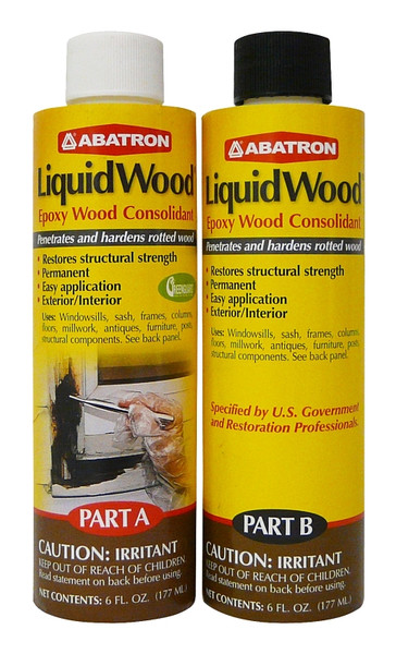 ABATRON LiquidWood LWAB6OR Wood Filler, Liquid, Faint, Slightly Aromatic Part A, Irritating Ammonia Part B, Clear, 12 oz [SKU: ORG5466149]
