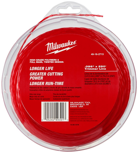 Milwaukee 49-16-2713 Trimmer Line, 0.095 in Dia, 250 ft L, Polymer, Black [SKU: ORG0333161]