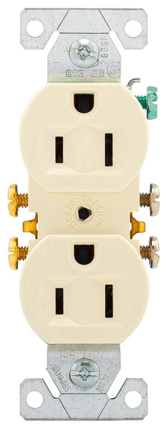 Eaton Wiring Devices 270LA Duplex Receptacle, 2 -Pole, 15 A, 125 V, Push-in, Side Wiring, NEMA: 5-15R [SKU: ORG4146734]