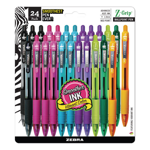 Z-Grip Ballpoint Pen, Retractable, Medium 1 mm, Assorted Artistic Ink and Barrel Colors, 24/Pack [SKU: ZEB12271]