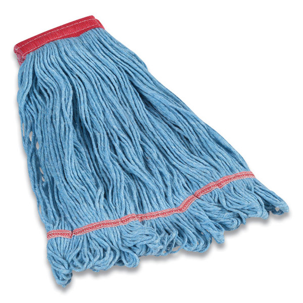 Looped-End Wet Mop Head, Cotton/Rayon/Polyester Blend, Large, 5" Headband, Blue [SKU: CWZ24420787]