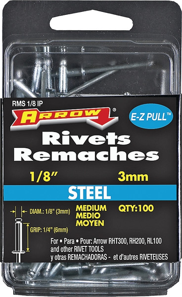 Arrow RMS1/8IP Pop Rivet, Medium, 1/4 in L, Steel [SKU: ORG6777973]