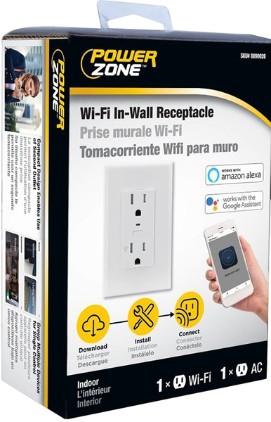 Powerzone ORWFIRC01 Wi-Fi Controlled Receptacle, 1 -Pole, 125 V, Grounded Socket, Wi-Fi, White [SKU: ORG0890020]