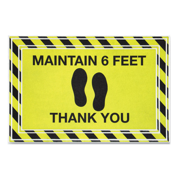 Message Floor Mats, 24 x 36, Black/Yellow, "Maintain 6 Feet Thank You [SKU: APH3984528782X3]