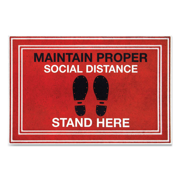 Message Floor Mats, 24 x 36, Red/Black, "Maintain Social Distance Stand Here [SKU: APH3984528792X3]