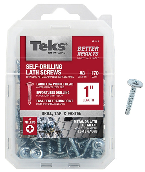 Teks 21528 Lath Screw, #8 Thread, Truss Head, Phillips Drive, Drill Point, Steel, Zinc [SKU: ORG3251584]