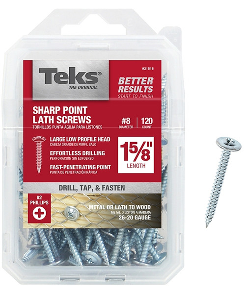 Teks 21516 Lath Screw, #8 Thread, Truss Head, Phillips Drive, Sharp Point, Steel, Zinc, 120 PK [SKU: ORG3969748]