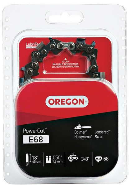 Oregon PowerCut E68 Chainsaw Chain, 18 in L Bar, 0.05 Gauge, 3/8 in TPI/Pitch, 68-Link [SKU: ORG7242589]