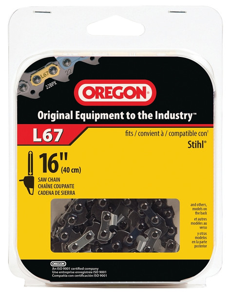 Oregon L67 Chainsaw Chain, 16 in L Bar, 0.63 Gauge, 0.325 in TPI/Pitch, 67-Link [SKU: ORG6588610]