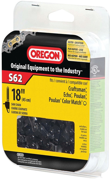 Oregon S62 Chainsaw Chain, 18 in L Bar, 0.05 Gauge, 3/8 in TPI/Pitch, 62-Link [SKU: ORG3220936]