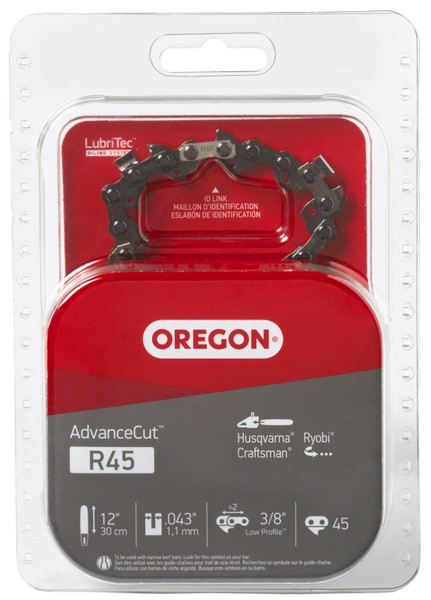 Oregon AdvanceCut R45 Chainsaw Chain, 12 in L Bar, 0.043 Gauge, 3/8 in TPI/Pitch, 45-Link [SKU: ORG1224302]
