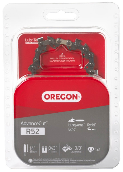 Oregon AdvanceCut R52 Chainsaw Chain, 14 in L Bar, 0.043 Gauge, 3/8 in TPI/Pitch, 52-Link [SKU: ORG1224310]