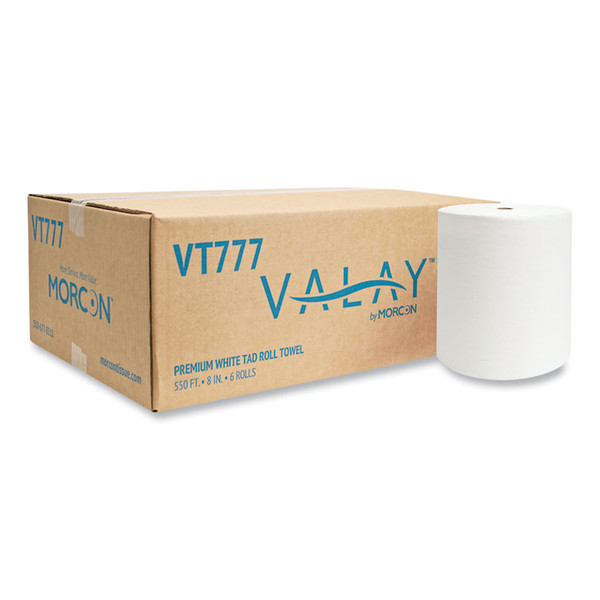 Valay Proprietary TAD Roll Towels, 1-Ply, 7.5" x 550 ft, White, 6 Rolls/Carton [SKU: MORVT777]