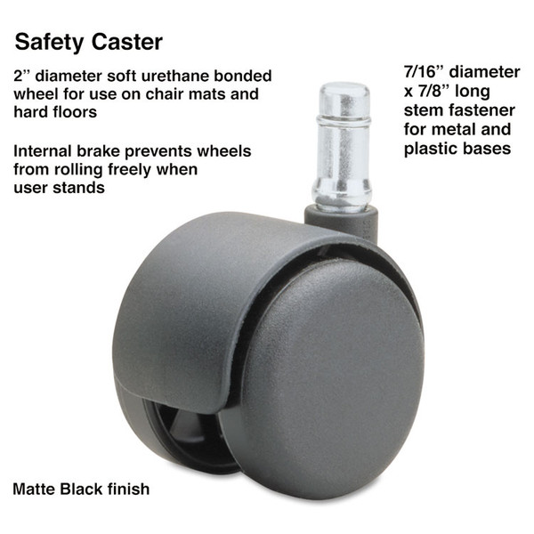 Safety Casters, Standard Neck, Grip Ring Type B Stem, 2" Soft Polyurethane Wheel, Matte Black, 5/Set [SKU: MAS64334]