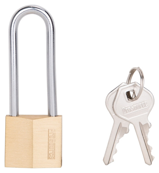 ProSource HD10032 Padlock, Long Shackle, 3/16 in Dia Shackle, 2-1/4 in H Shackle, Steel, Brass, Yale Keyway [SKU: ORG6002836]
