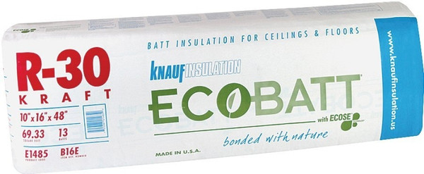 Knauf Insulation B16E R30K Insulation, 48 in L, 16 in W, R30 R-Value, Fiberglass, Natural Brown [SKU: ORG0302604]