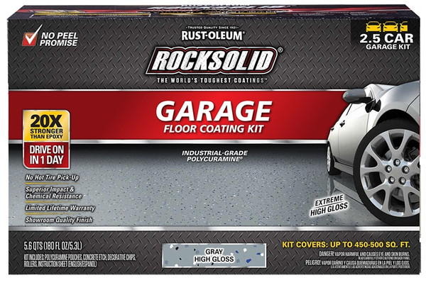 RockSolid Polycuramine 293513 Garage Floor Coating Kit, Extreme High-Gloss, Gray [SKU: ORG4997573]