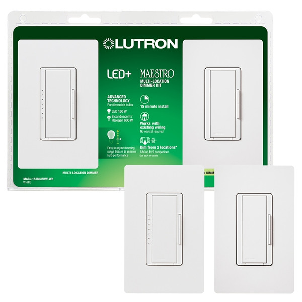 Lutron Maestro MACL-153MLRHW-WH C.L Dimmer Kit, 1.25 A, 120 V, 150 W, CFL, Halogen, Incandescent, LED Lamp, 3-Way [SKU: ORG7817281]