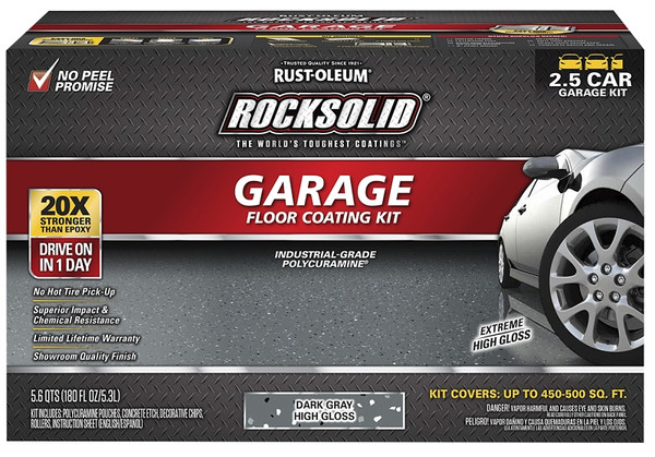 RockSolid Polycuramine 317284 Garage Floor Coating Kit, Extreme High-Gloss, Dark Gray [SKU: ORG8701328]