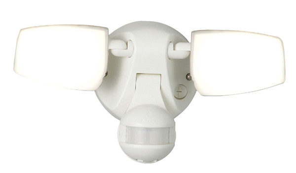 HALO PC LED Twin Head Flood Series MST28VCW Motion Twin Head Flood Light, 120 V, 20 W, 2-Lamp, LED Lamp, White Fixture [SKU: ORG7340748]